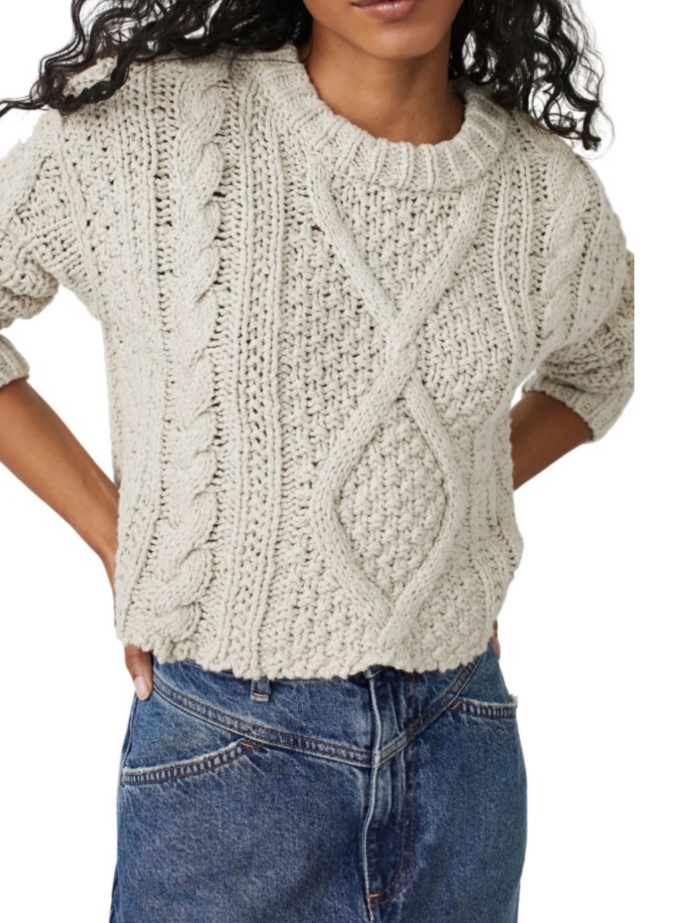 Free People Chunky Cable Knit Women's Sweater - Cream